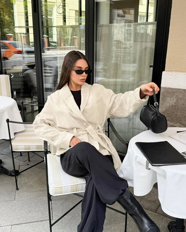 Retro suède jas met lange mouwen - Valentina