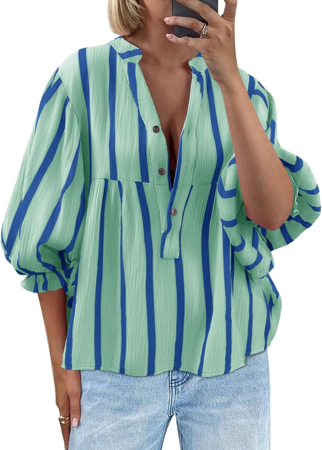 Gestreepte damesblouse met wijde mouwen - Elena