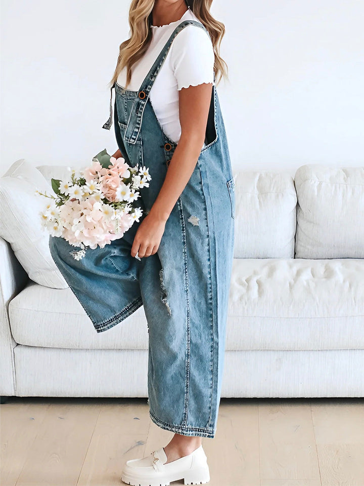 Jeans jumpsuit met losse pasvorm en used look - Jenna
