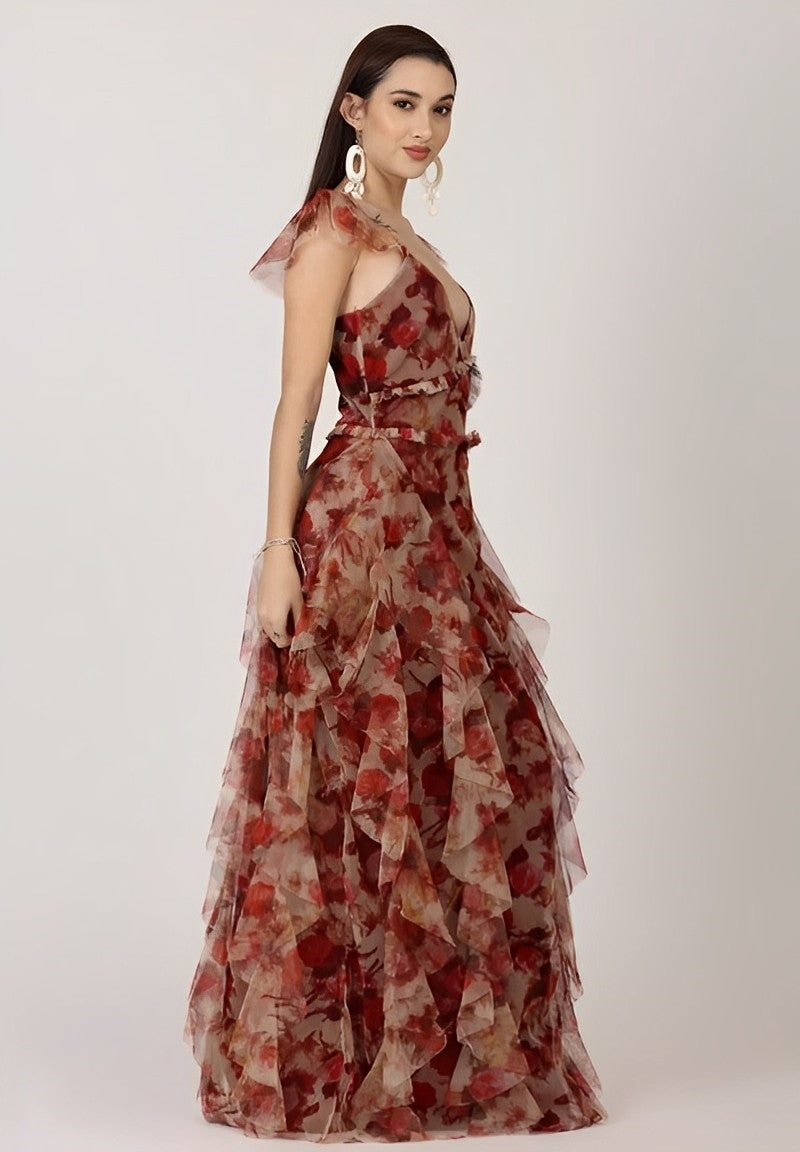 Judy - Lange bohemien bloemenjurk