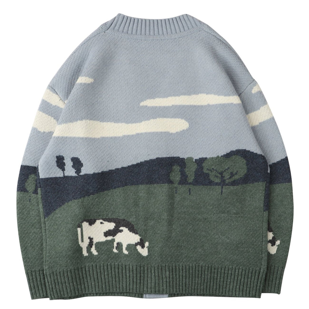 Gebreid herenvest met knoopsluiting en grafisch ontwerp - Thomas