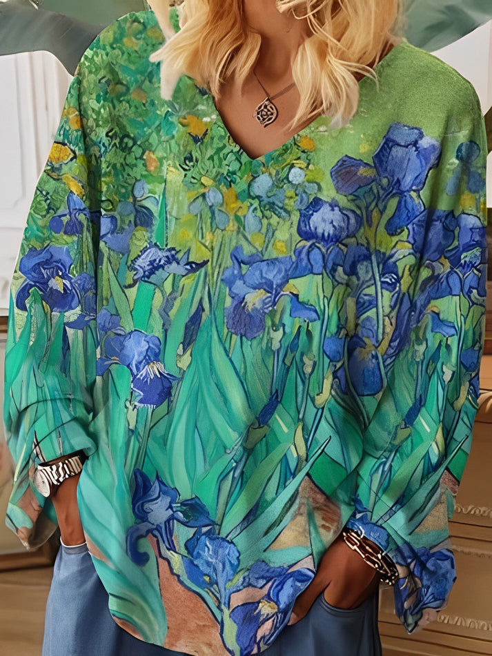 Van Gogh kunst V-hals T-shirt - Los model en stijlvol ontwerp