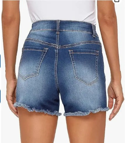 Dames denim shorts met hoge taille en gerafelde randen - Bianca