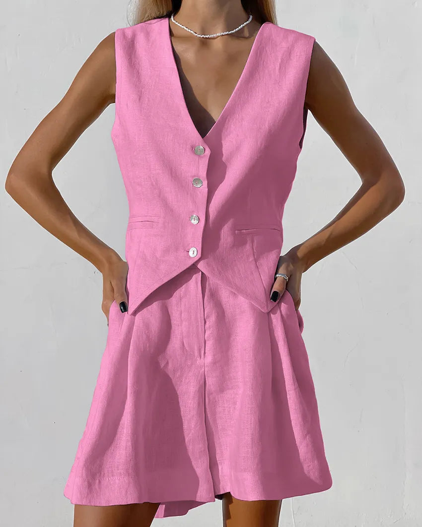 Xenia - Dames Chique Mouwloos Vest & Broek Set