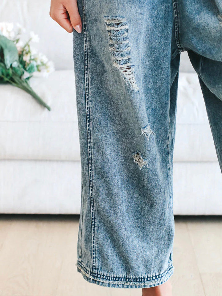 Jeans jumpsuit met losse pasvorm en used look - Jenna
