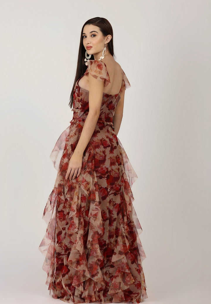 Judy - Lange bohemien bloemenjurk