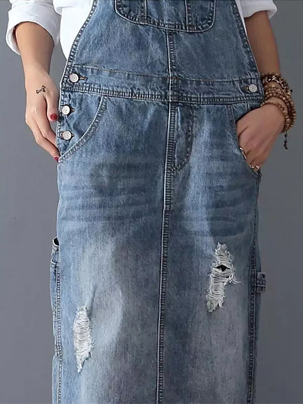 Slabberjurk van distressed denim met split aan de achterkant - Lara