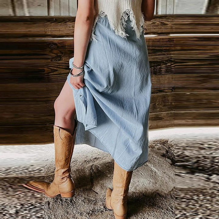 Lange rok voor dames met blauwe denim knopen - Mairena