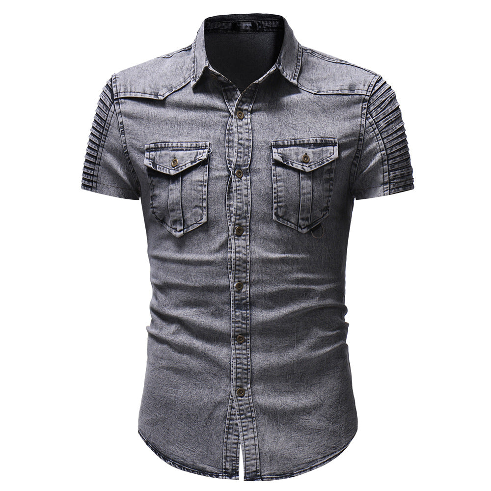 Heren denim overhemd korte mouw voorjaarsmode - Hugo