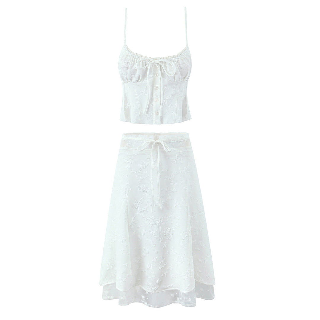 Damesset met strapless top en midirok met kant - Lurea