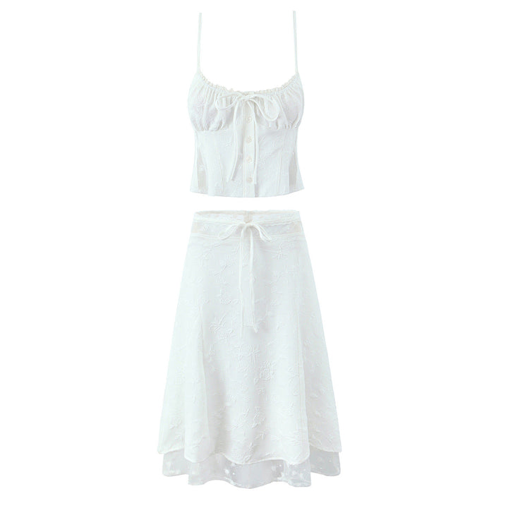 Damesset met strapless top en midirok met kant - Lurea