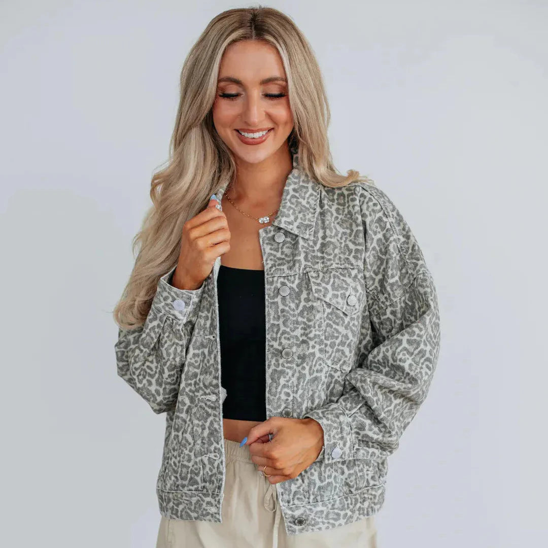 Dames spijkerjas met dierenprint - Livaine