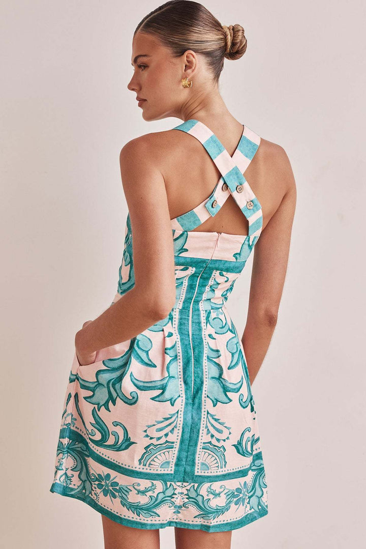 Korte damesjurk met print, geraffineerd A-lijn model - Mireya