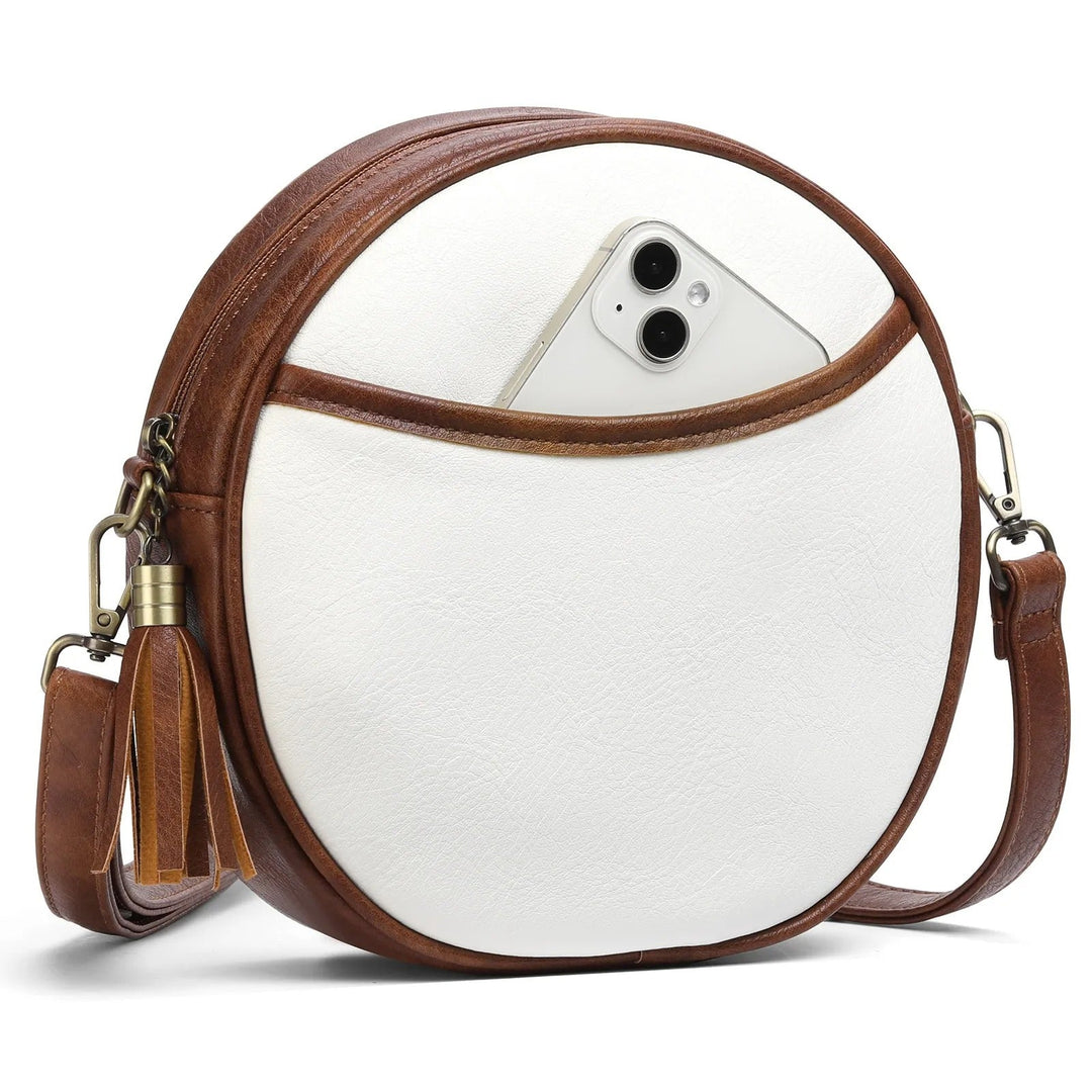 Schoudertas voor dames met rond ontwerp met vintageleereffect - Noelia