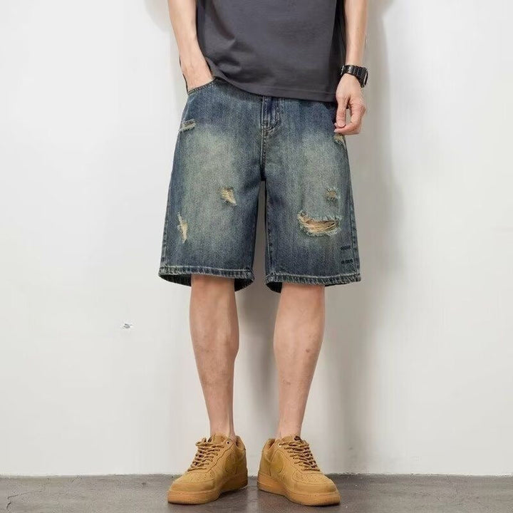 Heren denim shorts met scheuren - Kane