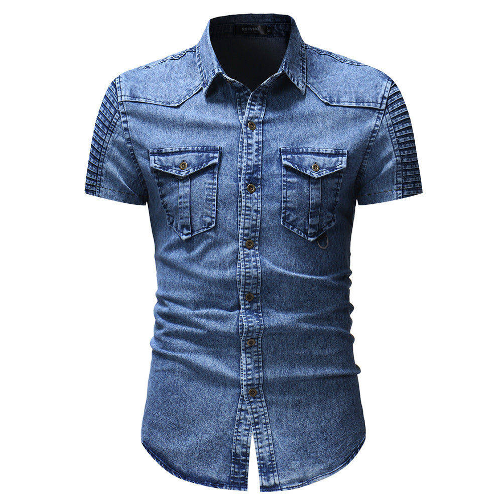 Heren denim overhemd korte mouw voorjaarsmode - Hugo