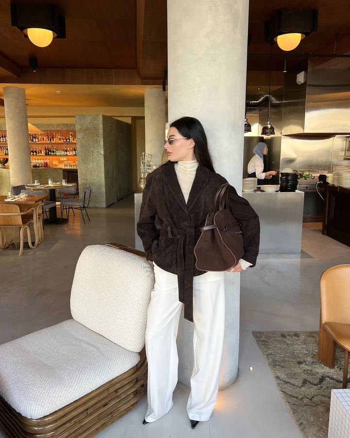 Retro suède jas met lange mouwen - Valentina