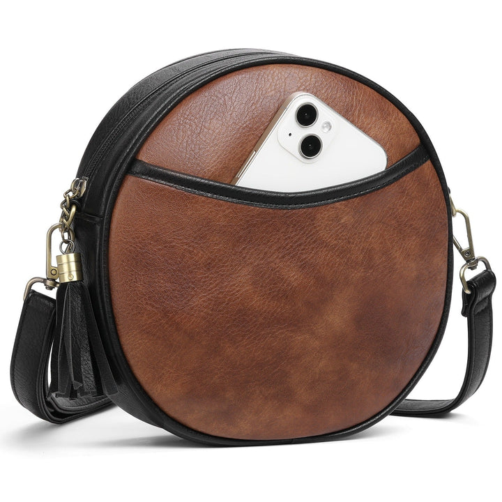 Schoudertas voor dames met rond ontwerp met vintageleereffect - Noelia