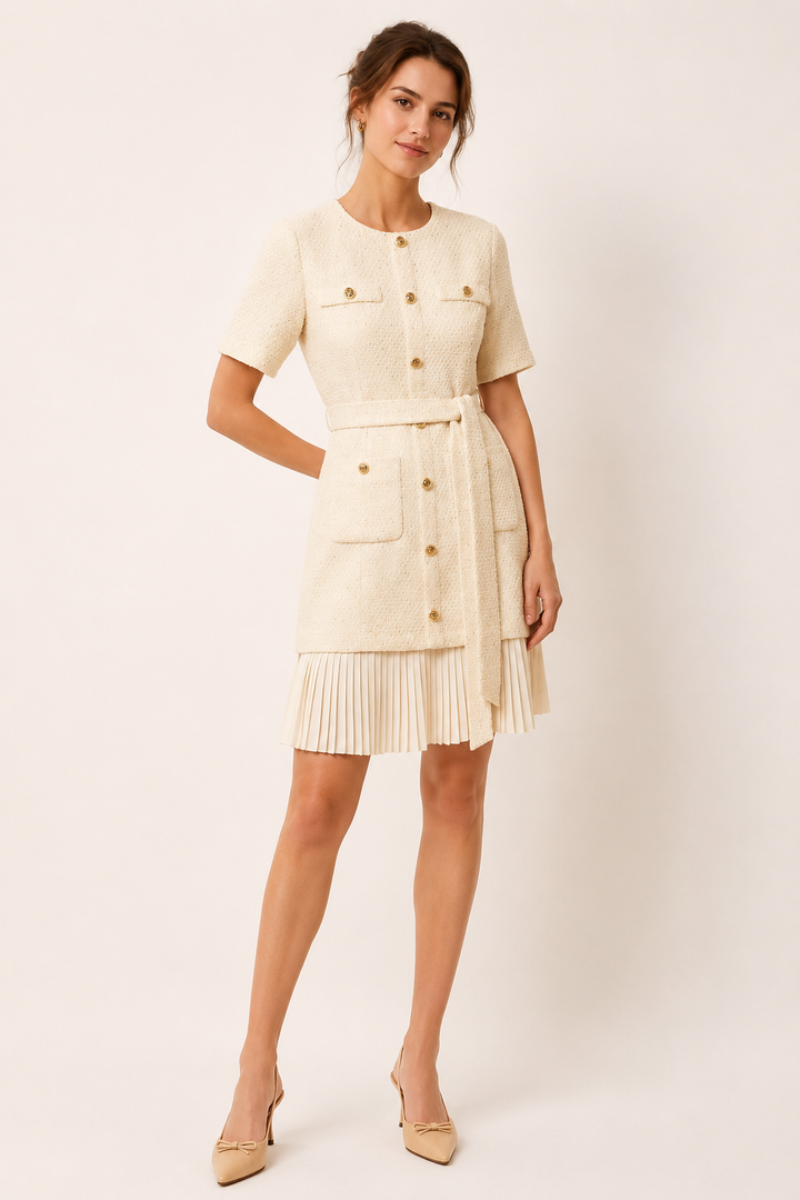 Korte tweed jurk met riem voor dames - Anaís