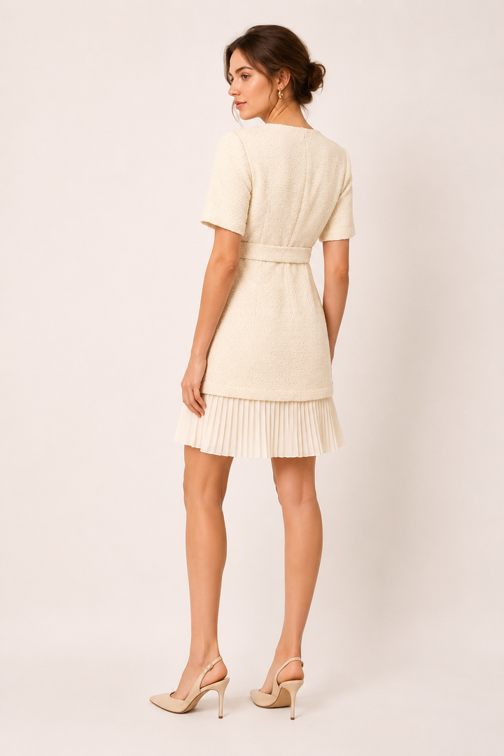 Korte tweed jurk met riem voor dames - Anaís