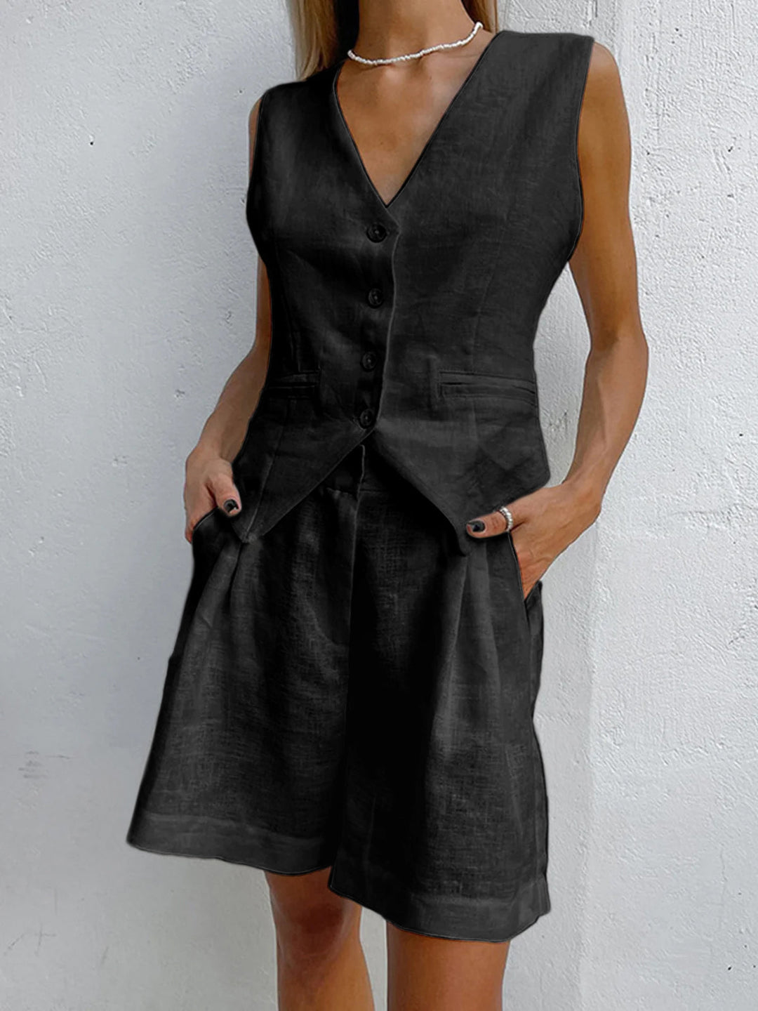 Xenia - Dames Chique Mouwloos Vest & Broek Set