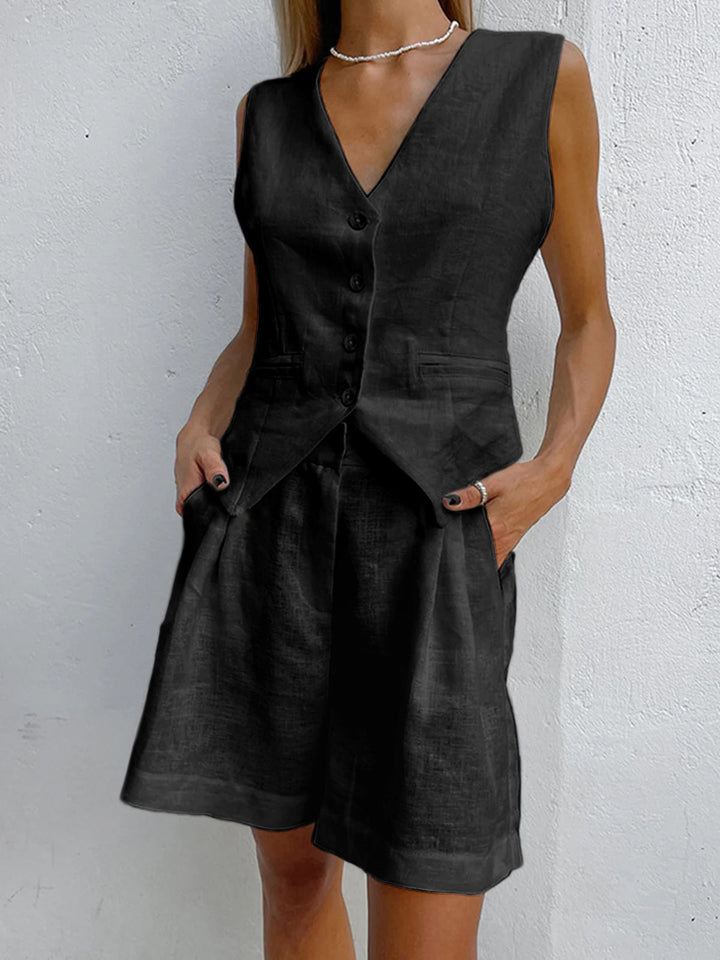 Xenia - Dames Chique Mouwloos Vest & Broek Set