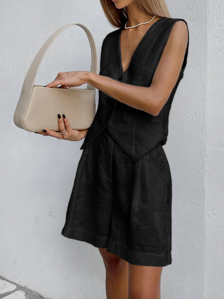 Xenia - Dames Chique Mouwloos Vest & Broek Set