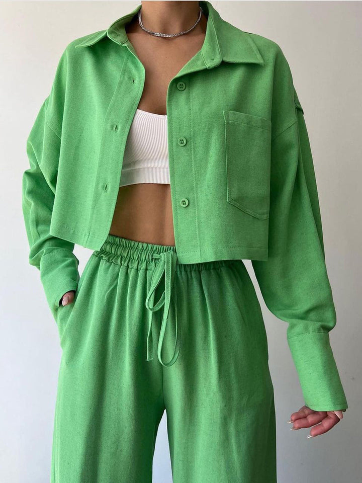 Vilma - Tweedelige top met kraag en broek met koord