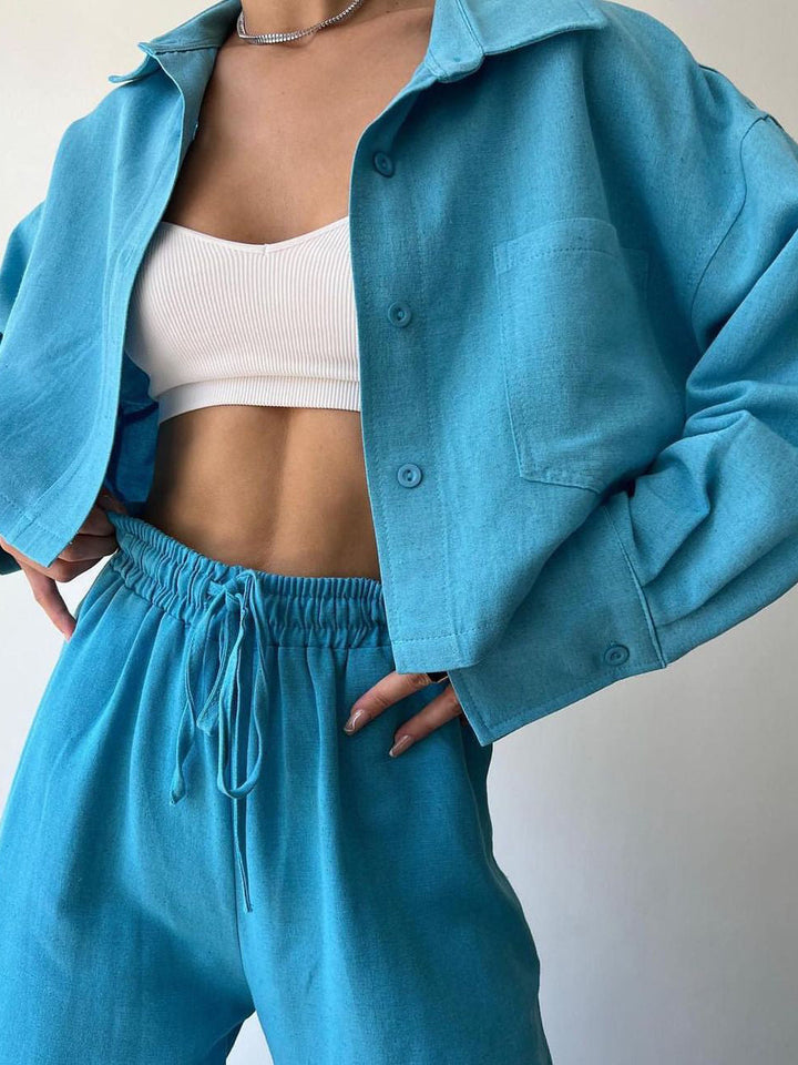 Vilma - Tweedelige top met kraag en broek met koord