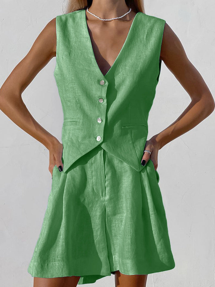 Xenia - Dames Chique Mouwloos Vest & Broek Set