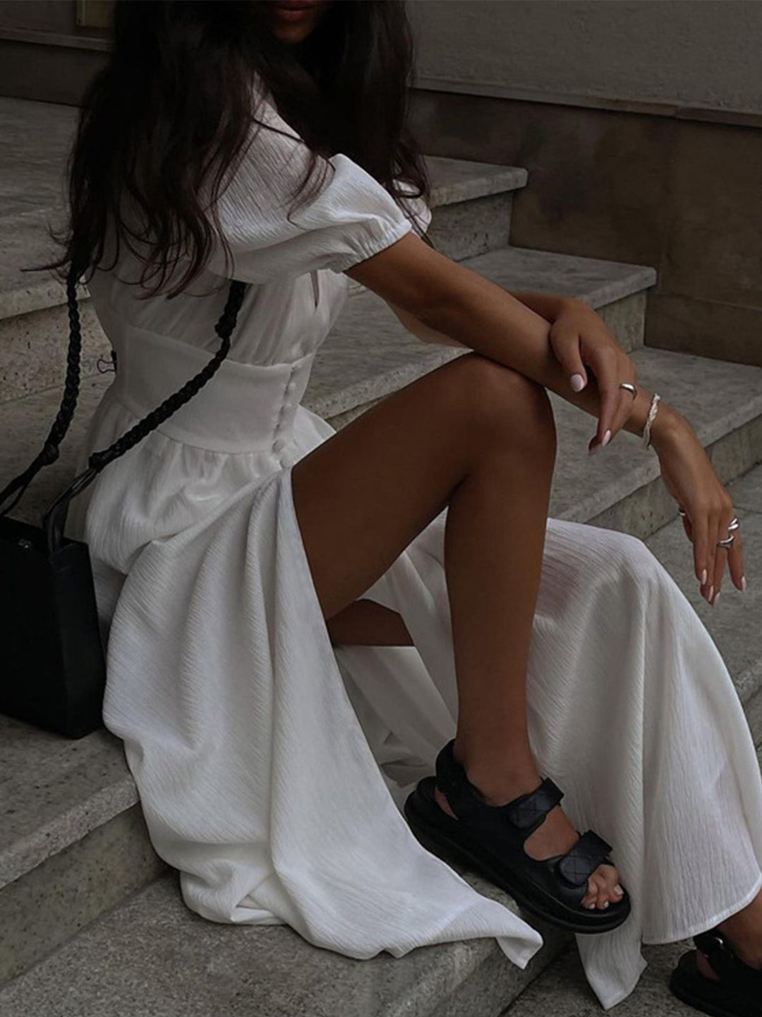 Elsie - Frenchy Knoop Split Lange Jurk