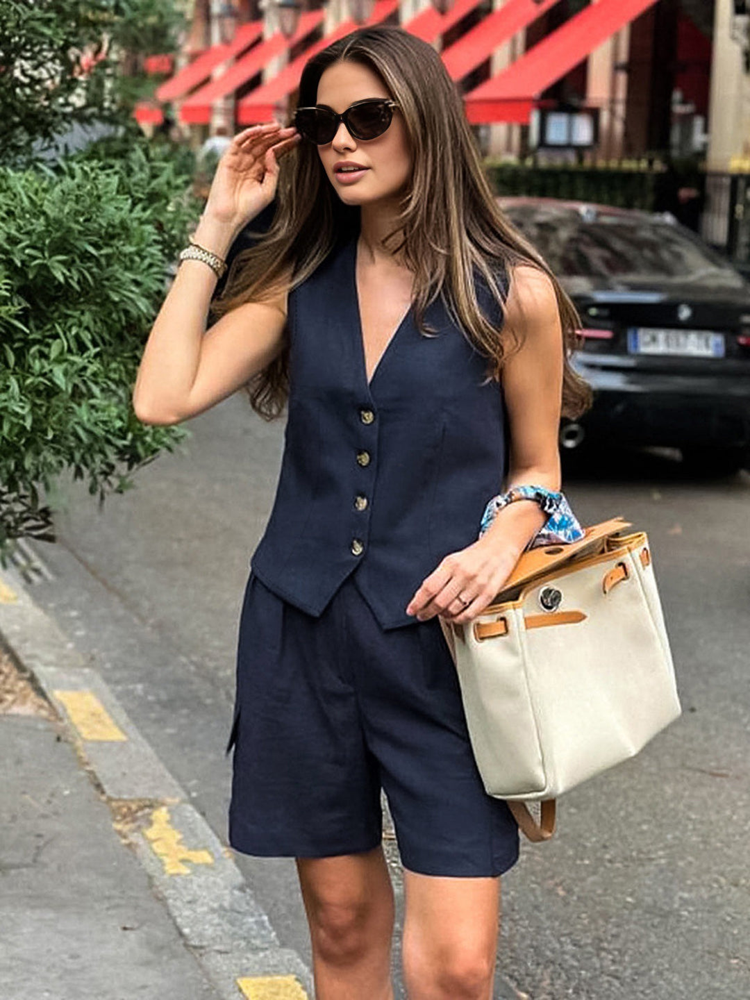 Cecy - Relaxed Fit Getailleerde Korte Broek & Top Set