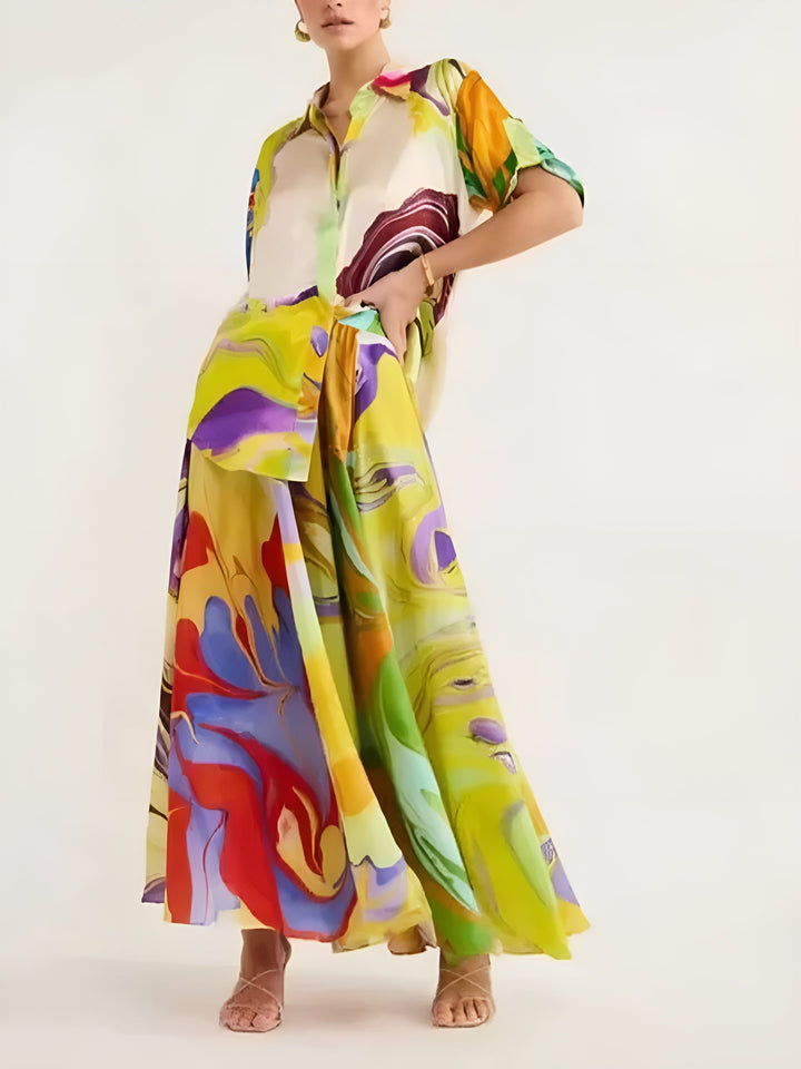 Samanta - Satijn print koord rok set