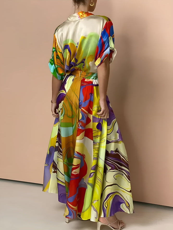 Samanta - Satijn print koord rok set