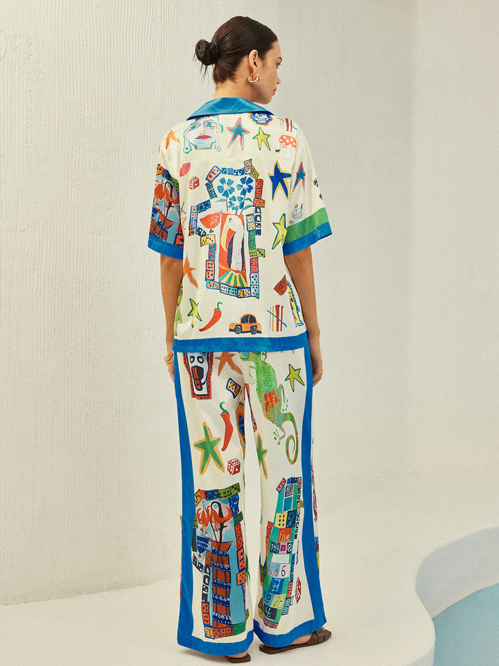 Selma - Broek met contrastbinding en print