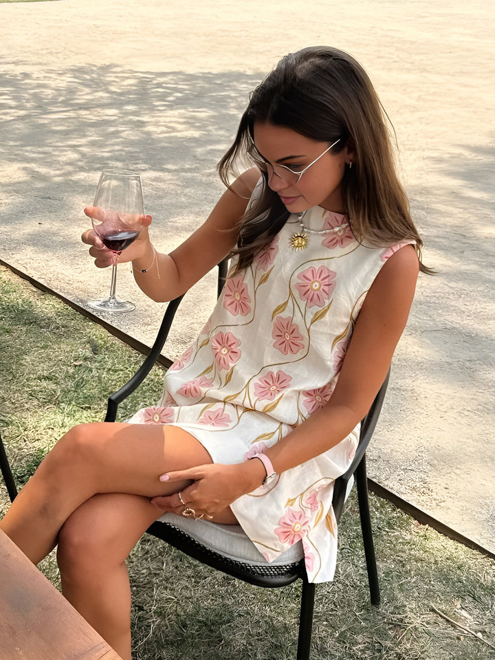 Ava - Romantische print mouwloos kort jurkje