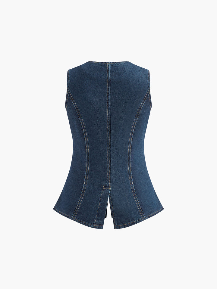 Saula - Denim Peplum Vest Met Korte Broek Set
