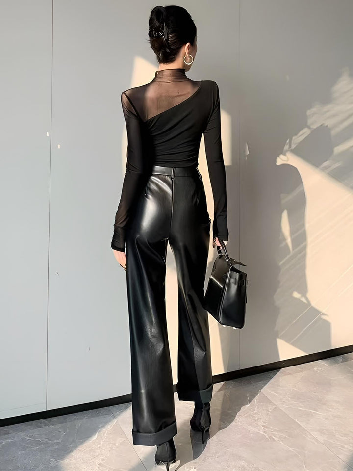 Layla - Asymmetrisch mesh paneel T-shirt