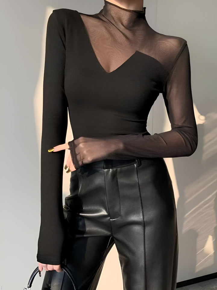 Layla - Asymmetrisch mesh paneel T-shirt