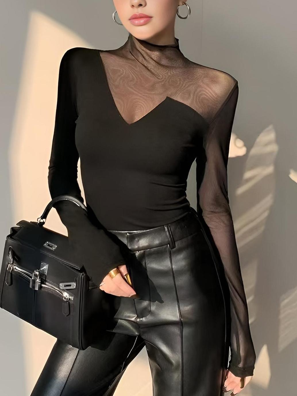 Layla - Asymmetrisch mesh paneel T-shirt