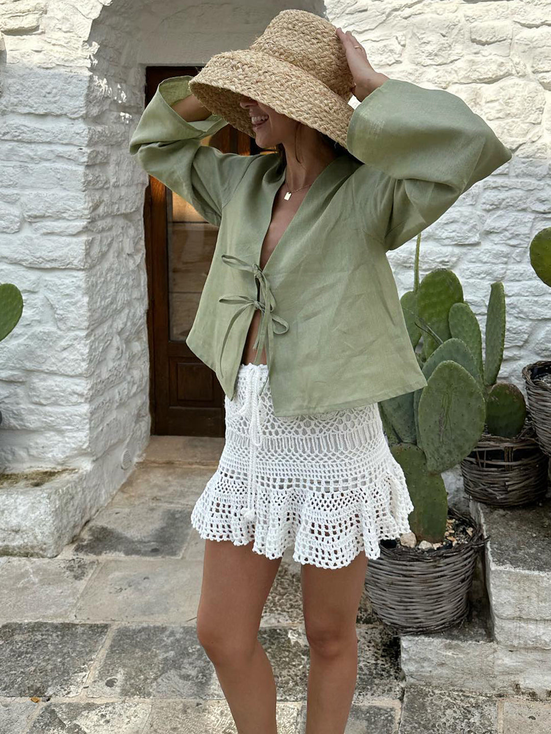 Madelyn - Oversized Blouse met lange mouwen en bandjes aan de voorkant