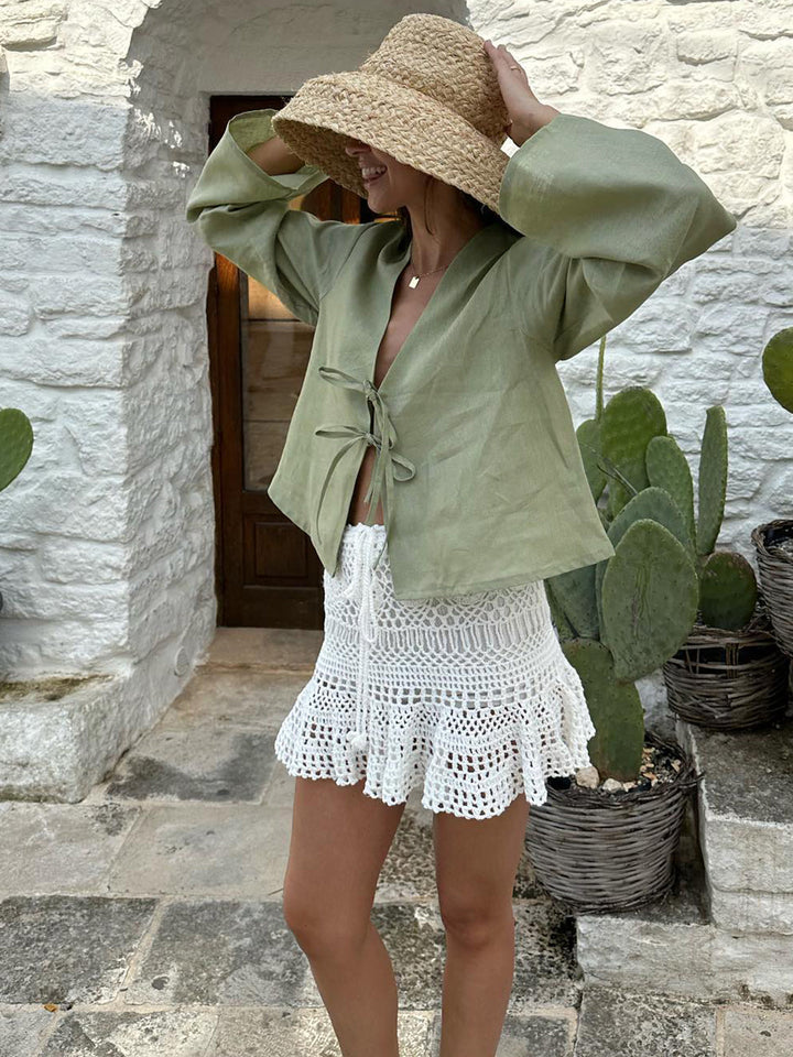 Madelyn - Oversized Blouse met lange mouwen en bandjes aan de voorkant