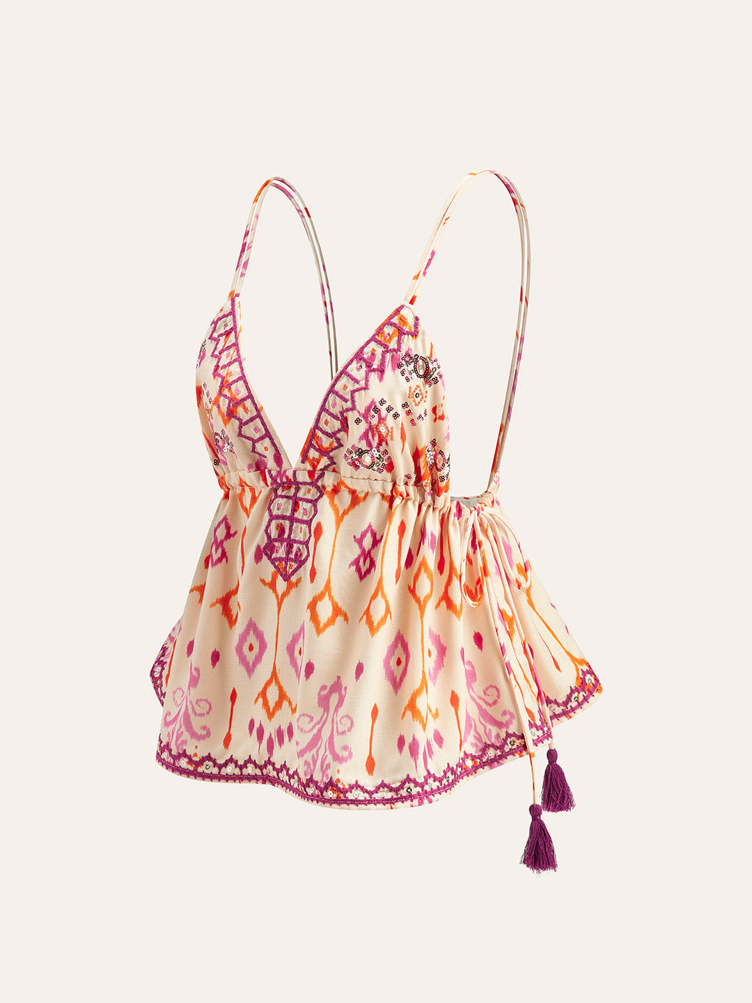 Nora - Geborduurde Boho Tassel Tie Cami Top
