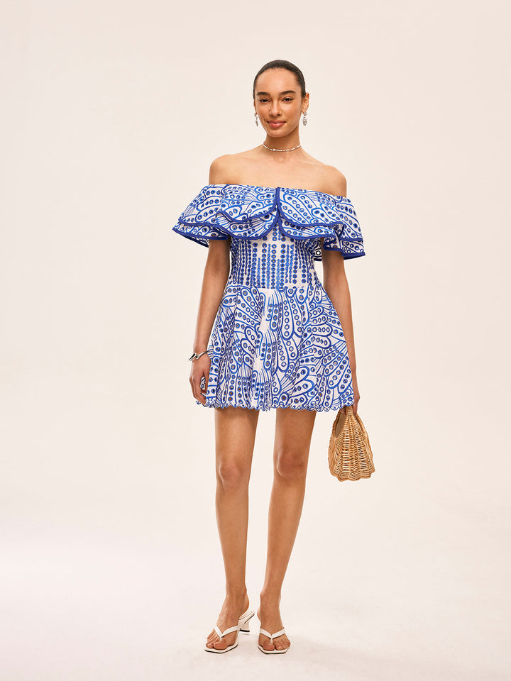 Hanna - Half doorschijnende off-shoulder jurk met ruches