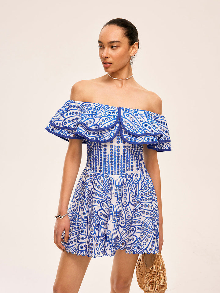 Hanna - Half doorschijnende off-shoulder jurk met ruches