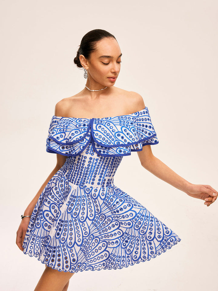 Hanna - Half doorschijnende off-shoulder jurk met ruches