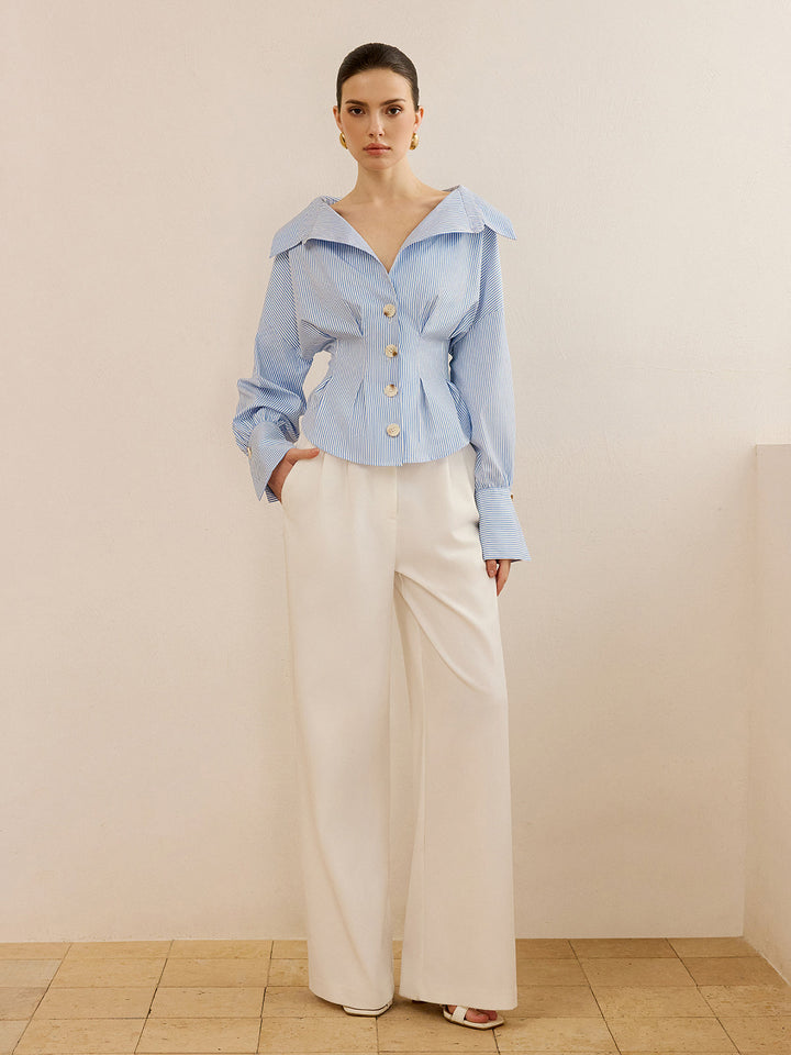 Gestreepte damesblouse met brede kraag - Anny