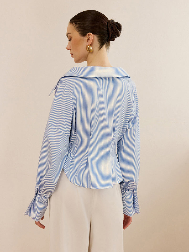 Gestreepte damesblouse met brede kraag - Anny