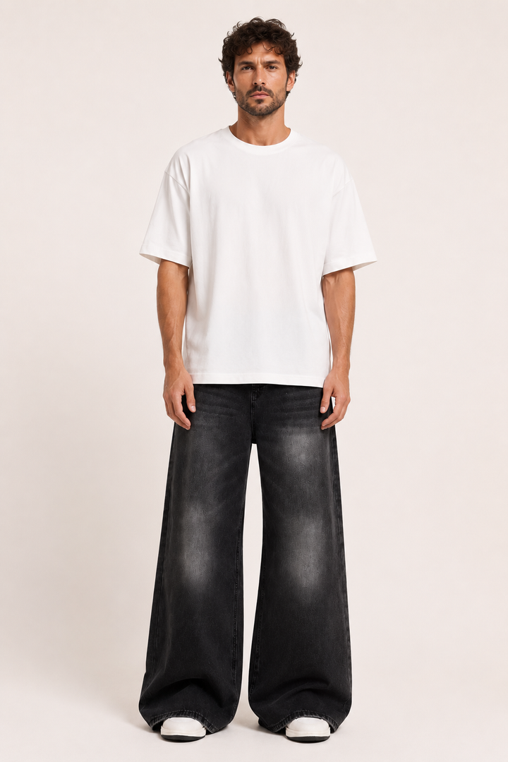 Retro baggy herenjeans met zeer wijde pijpen en vervaagde wassing - Klaus