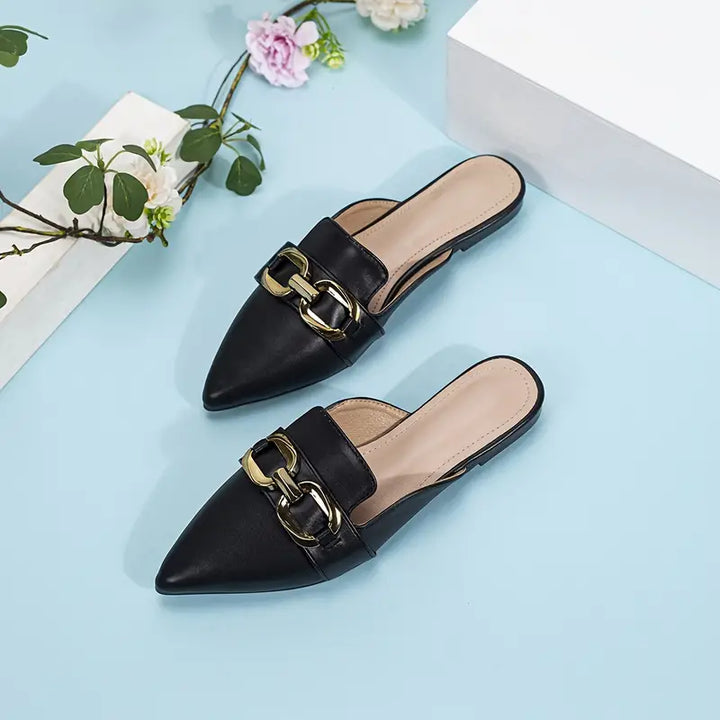 Platte muiltjes met metalen rand - Heidy